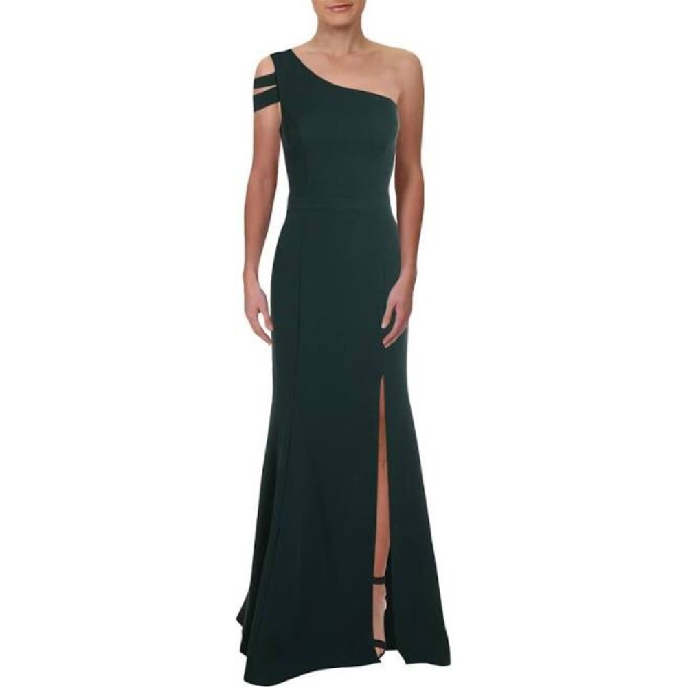 XSCAPE Asymmetric Sleeve stretch gown